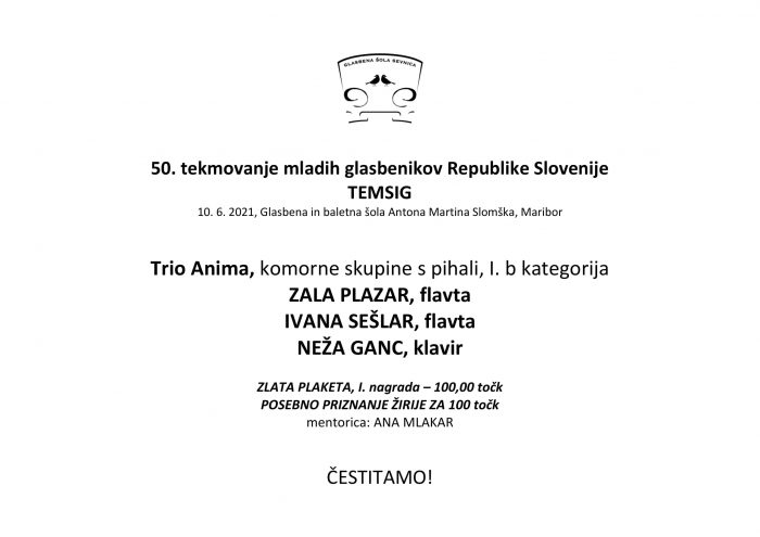 50. tekmovanje mladih glasbenikov Republike Slovenije TEMSIG