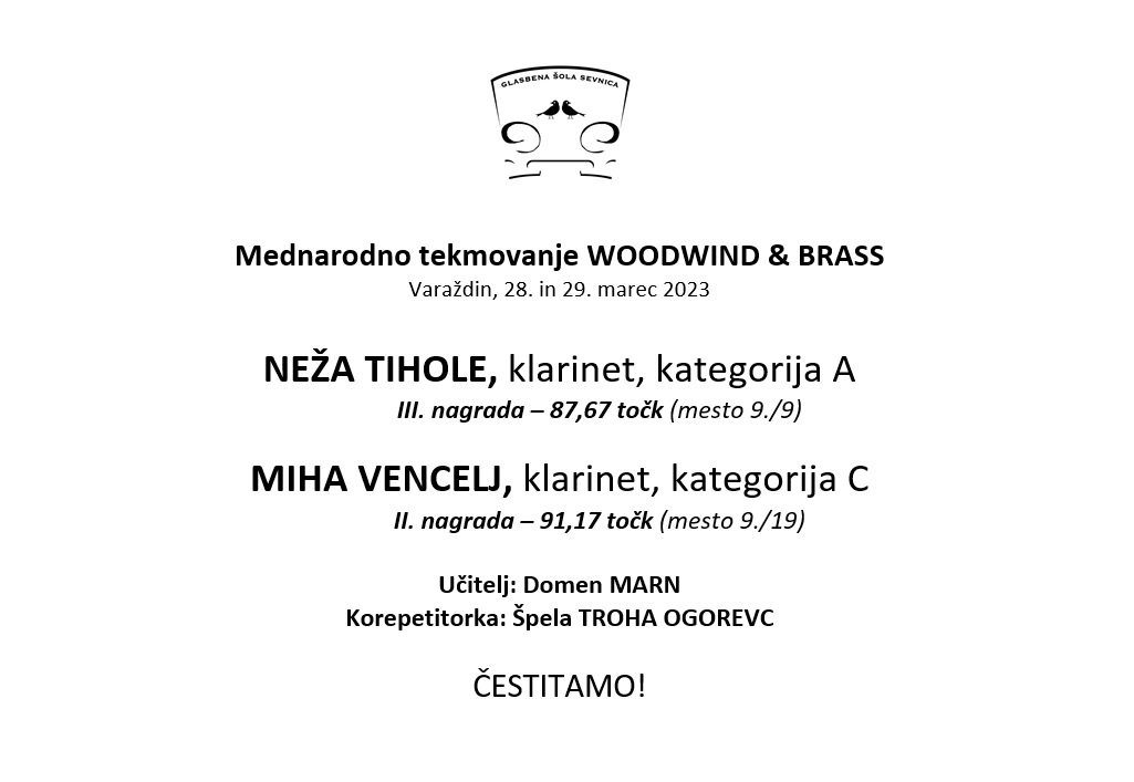 Mednarodno tekmovanje WOODWIND & BRASS – klarinet